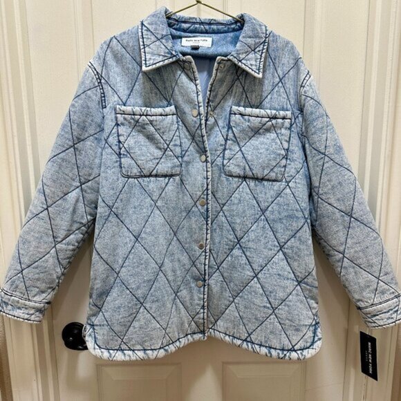New Marc New York Women's Quilted Denim Jacket Coat Size M Blue Cottagecore Boho - Picture 12 of 16